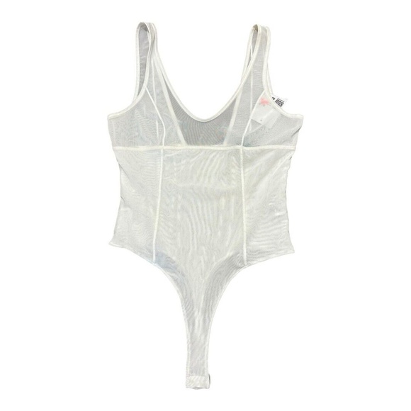 Forever 21 Womens Bodysuit White Mesh Sheer Sleeveless Solid V-neck M NEW - Picture 1 of 11